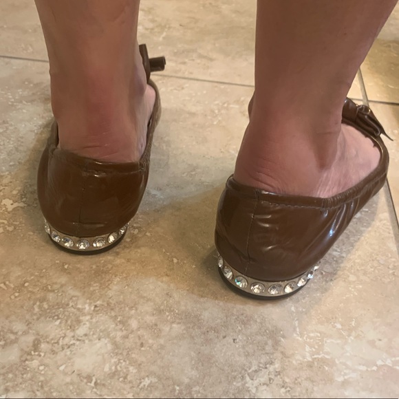 Miu Miu | Patent Leather Brown Bow Ballet Flats Crystal - Picture 3 of 6